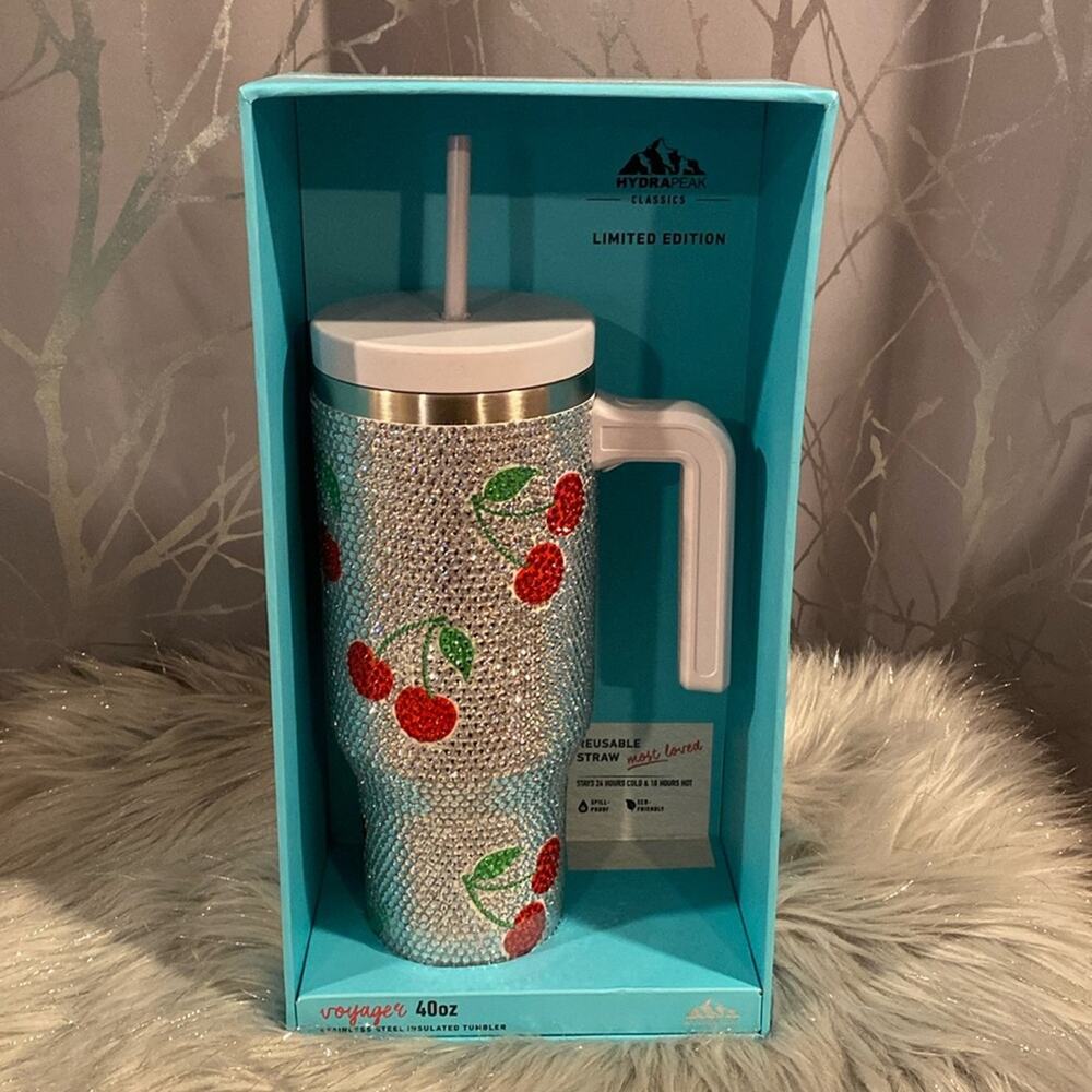 BNWT HYDRAPEAK Voyager Limited Edition Rhinestone Cherry Holiday 40 OZ Tumbler